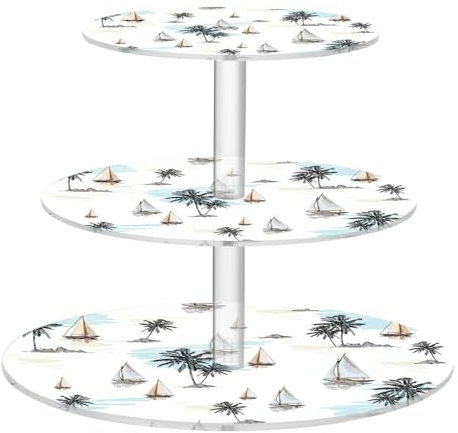 Ewusp Palm Tree Sailboats Cupcake Stand 3 Tier Cup Cake Display Holder Pastry Stand Dessert Tower Serving Tray for Tea Party Birthday Wedding