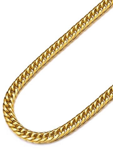 U7 Mens Necklace Cuban Link Chains, Gold/Silver/Black Curb Chain Necklaces for Men, Chunky Hip Hop Jewellery, Width 3/6/9/12mm, 18/20/22/24/26/28/30 Inch