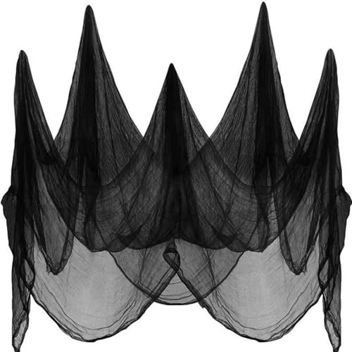 HongChelle große Halloween Netz Baumwolle Gaze 236x 78 Zoll, Dekorative Requisiten, gruseliges Tuch Halloween Dekoration für Tischdecke, Schlafzimmer, Fenster, Wand, Garten im Freien, schwarz
