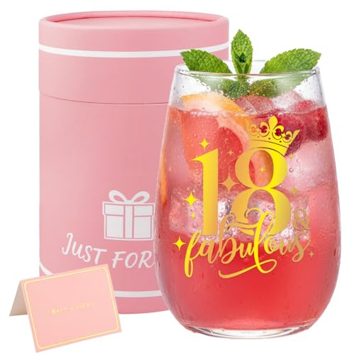 Bliceon 18th Birthday Gifts for Girls, 15oz Personalised Wine Glass, 18th Birthday Hampers for Women, Best Friend Gift, Sister Anniversary Glasses, Birthdays Party