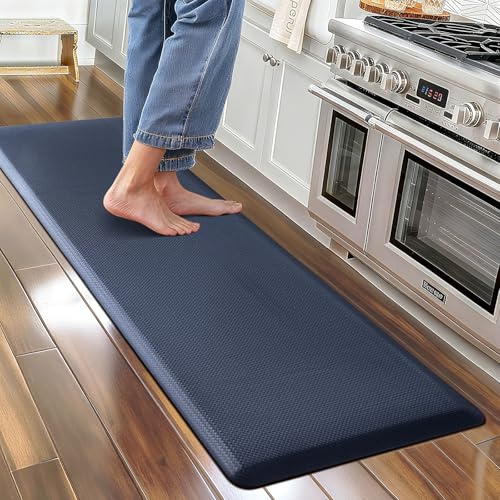 Carvapet Tappetino da cucina antiscivolo, anti affaticamento, imbottito, confortevole, in PVC, impermeabile, per scrivania, cucina, ufficio (colore: blu scuro, 152 x 44 x 1,2 cm)