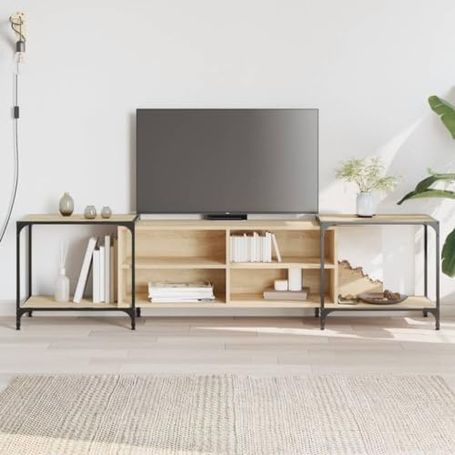 Fangmaliuyon TV Board Sonoma Eiche mit Metallrahmen Breite 108-203 cm Höhe 50 cm Tiefe 37 cm Modernes Wohnzimmer Möbelstück Regal Ständer für Fernseher bis 75 Zoll