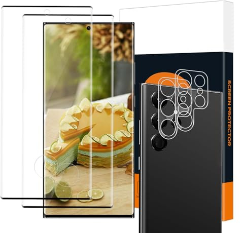 Schutzfolie für Panzerglas für Samsung Galaxy S22 Ultra 5G, | 2+2 Stück Kameraschutz+3D Kante Schutzglas, 9H Härte, Sensitive Touch, Hoch Definition Samsung S22 Ultra Displayschutzfolie