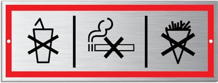 Schild Trinken Rauchen Essen verboten 175 x 65 mm Aluminium gebürstet Edelstahloptik (selbstklebend)