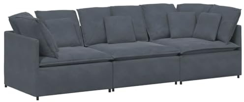 mtlskopl Modulares Sofa mit Kissen Samt Dunkelgrau - 300cm Ecksofa 3-Sitzer Wohnlandschaft für Wohnzimmer - Flexibles Design mit Metallrahmen und Samtpolsterung