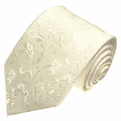 Lorenzo Cana - Marken Krawatte aus 100% Seide - Ivory Creme Elfenbein - Hochzeitskrawatte Barock - 84346