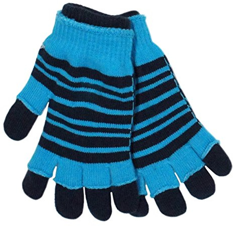 Pierre Roche Mens Two in One Cold Weather Winter Acrylic Magic Gloves Striped Blue - Navy
