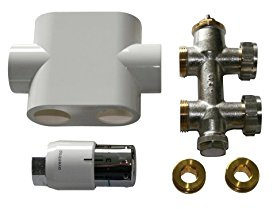 Heizkörper Mittelanschlussblock 1/2 Zoll DURCHGANG, SET inkl. Thermostat, FA. Oventrop, weiß
