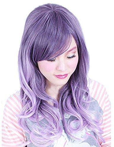 Dayiss® – peluca de mujer color lila, de pelo largo, rizado/ondulado, pelo sintético, peluca completa, fiestas de disfraces, como pelo auténtico