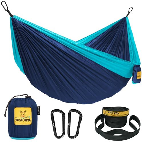 Hängematte von Wise Owl Outfitters – Einzel- und Doppel-Camping-Hängematten für den Außenbereich, Rucksackreisen, Überleben oder Reisen – tragbarer, Leichter Fallschirm-Nylon, Einzelne Eule,