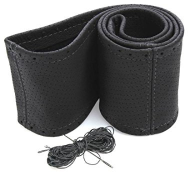 myshopx Lenkradschoner Lenkradhülle Lenkradbezug Echt Leder Farbe GRAU PERFORIERT (gelocht) Ø 39-41/10,5 cm