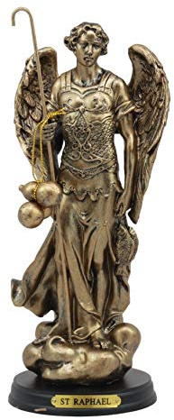Ebros byzantinische katholische Kirche Erzengel Raphael mit Stab und Heilöl Statue 20,3 cm hoch Heiliger Rafael der Erzengel Gottes heilende Dekorationsfigur