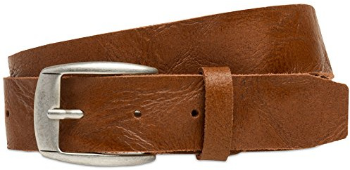 Caspar GU310 Unisex Vintage Ledergürtel mit massiver Metallschließe, Gürtelgröße:115 [Körperumfang 110-120 cm], Farbe:cognac
