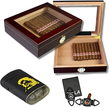 Lifestyle-Ambiente Humidor -Set Teakwood Finish Kristallglas V-240 Polymerbefeuchter inkl Tastingbogen
