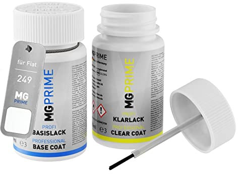 MG PRIME Autolack Lackstift Set für Fiat 249 Bianco Banchisa/Banquise Weiss Basislack Klarlack je 50ml
