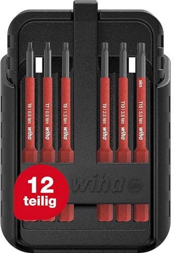 Wiha Bit Set slimBit electric TORX®, TORX PLUS® 12-tlg. I inkl. slimBit-Boxen und Gürtelhalter I flexibel, kompakt, mobil I VDE geprüft (43161)