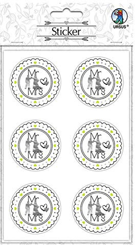 Ursus 59530001F - Sticker Hochzeit, 24 Stück, Aufkleber mit Schriftzug Mr & Mrs, selbstklebend, folienveredelt, Durchmesser ca. 4,8 cm, ideal zum Verzieren von Karten, Scrapbooking, und Geschenken