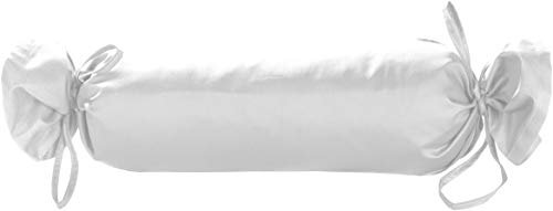 Mako Satin Baumwoll Nackenrollen Bezug 15x40 - Nackenrollenbezug weiß mit Bänder aus 100% Baumwolle - Kissenrolle weich Überzug einfarbig Weiß- Made in EU