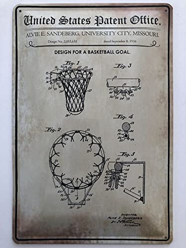 Blechschild 20x30cm gewölbt Patent Entwurf Basketball Korb 1936 Deko Geschenk Schild