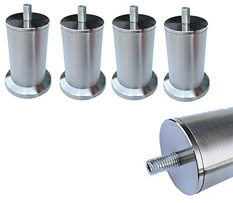 NWHJ Pied de lit à Visser Pieds de Support Meuble M10 Boulon, métal Robuste en Acier Inoxydable,TV Tables Table Basse en Verre Pied de Base Large, Argent, Lot de 4