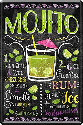 schilderkreis24 - Blechschilder Cocktail Rezept Mojito Deko Metallschild Schild für alle Bar Theke oder Pub Besitzer Geschenk zum Geburtstag oder Weihnachten 20x30 cm
