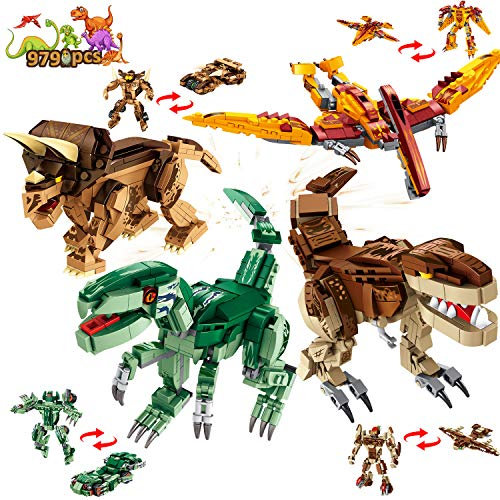VATOS Dinosaurier-Bauspielzeug für Jungen: 979 Teile, Baustein-Set, 12 Modelle für Kinder, Alter 5, 6, 7, 8, 9, 10, 11, 12 Jahre, Tyrannosaurus, Figuren, Geschenke, Party-Set