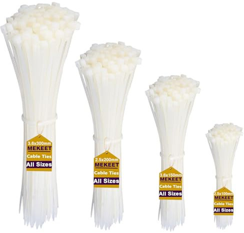 MEKEET White Multi-Purpose Cable Ties, Cable Ties Reusable, Nylon Zip Ties, Tie Wraps Heavy Duty, Secure Self-Locking Mechanism, for Household, Office, Garden and DIY