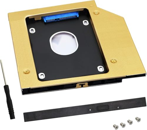 SATA 2nd SSD HDD Festplatten-Caddy Tray, 9,5 mm, 6,35 cm SATA-III HDD und SSD Festplatte, universeller Einsatz für Laptop CD/DVD-ROM DiscTray Drive Slot (goldfarben)