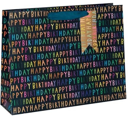 Glick Luxuriöse Geschenktüte Happy Birthday, groß, Querformat, marineblau, 355 x 275 x 100 mm