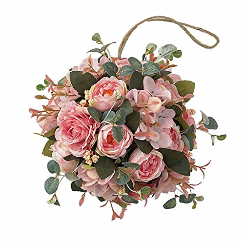 Washranp Fiore Artificiale Appeso, Palla di Fiori Finti Palla di Fiori Colorati in Plastica Realistica Eterna per La Decorazione della Festa Nuziale, Giardino di Casa Fai da Te Rosa Chiaro