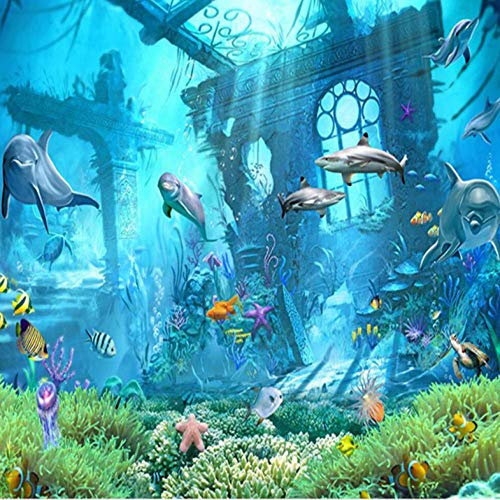 Tapetenkleister Fototapete Delphin-Unterwasser-Geisterschiff ZZZXX Vlies Wand Tapete Wohnzimmer Schlafzimmer Büro Flur Dekoration Wandbilder XXL Moderne Wanddeko 300x210cm