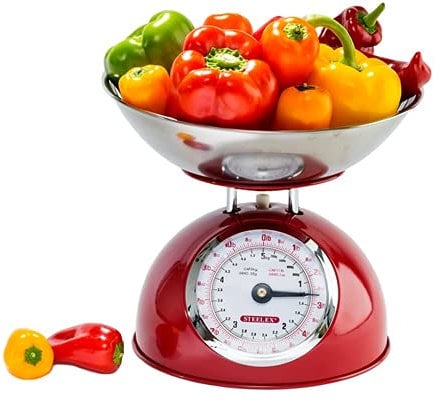 Steelex Balance de cuisine traditionnelle capacité 5 kg – Grand bol avec bec verseur (Rouge)