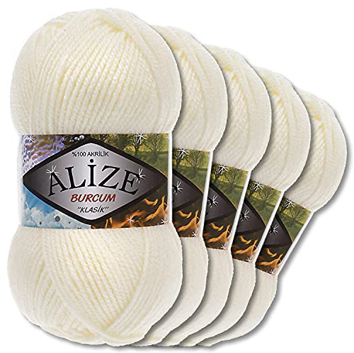 5x Alize 100 g Burcum Klasik Wolle (Hellcreme 62)