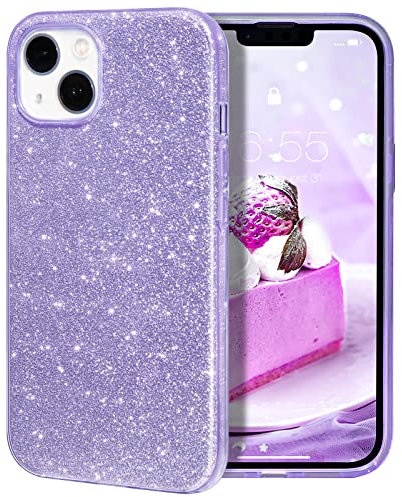MILPROX iPhone 13 Hülle Glitzer Schutzhülle Bling DREI-Schicht-Hybridstruktur Slim Kristallklar schützende Hülle kompatibel mit iPhone 13 - Violett