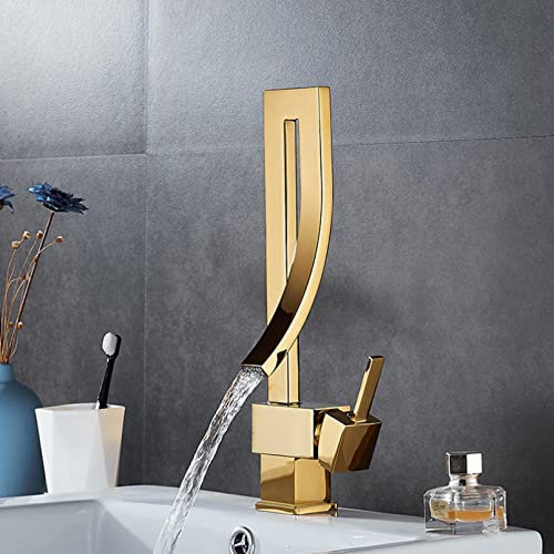 YHSGY Waschtischarmaturen Gold Messing Wasserhahn Quadrat Waschbecken Wasserhahn Einhebel Deck Montiert Toilette Heiß- Und Kaltmischer Wasserhahn