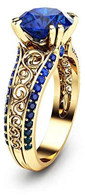 DJMJHG Blauer Saphir Blumenring 14K Gold Farbe Diamant Peridot Edelstein Rubin 1 Karat Zierliche Cirle Ringe Für Frauen 10