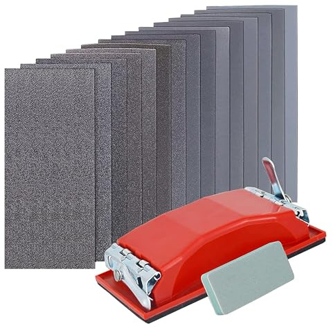 VRKET Wet & Dry Sandpaper Set, 42 Sheets of 120 to 3000 grit Sandpaper with Sanding Block Sander,for Wood Furniture Finishing Metal Automotive Sanding Polishing