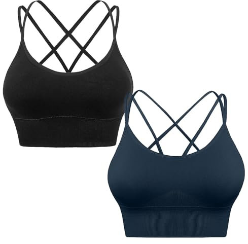 HANERDUN Damen Sport BH Yoga Bra mit Gepolstert Nahtlose Ohne Bügel und gibt Guten Halt Atmungsaktiv Riemchendesign und mittelstarkem für Fitness Lauf Joggen