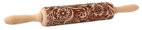 Embossed Reindeer & Snowflake Engraved Roller - Decorative Rolling Pin for Baking Cookies & Fondant - 35x5cm