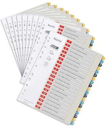 Leitz PC-beschriftbares Register in A4 Format, 1-20, 10er Pack, Robust, Mehrfarbig, Cosy-Serie, 12490000