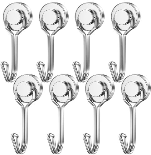 Magnethaken, 8 Stück 13,6 kg+ Ziehen Schwenkbare Schaukel Neodym Magnet Haken, Haken Magnet, Magnetische Haken, Starke Magnete Haken zum Aufhängen, Decke, Garage, Küche, Camping Van, Grillständer