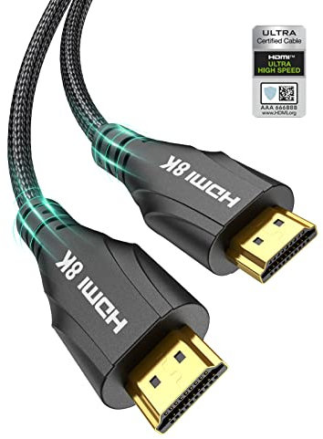 Cratree Cable HDMI 2.1 2 metros Certificado,8K Ultra Alta Velocidad Cable HDMI Corto,10K 8K 60Hz 4K 120Hz 48Gbps,Dolby Vision HDCP 2.3 eARC,Compatible con PS5 PS4 Pro HDTV Xbox Blu-ray Monitor