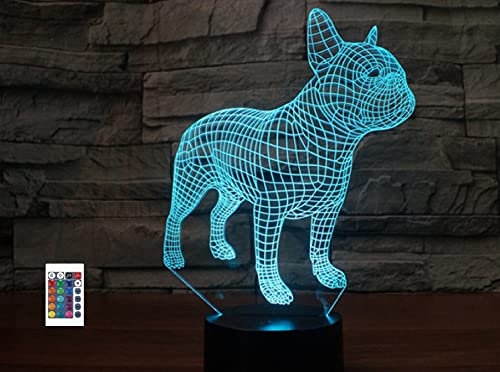 SUPERRUIDALONG 3D Französische Bulldogge Fernbedienung 16 Farben Nachtlichter Illusion Acryl LED Tisch Nachttisch Lampe Kinder Schlafzimmer Schreibtisch Dekor Geburtstag Geschenke Spielzeug für Kinder