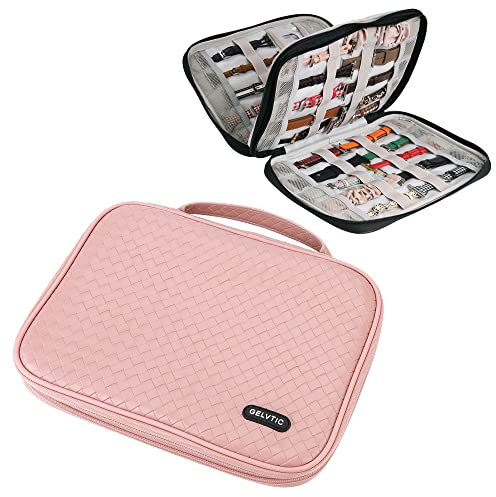 VANTOO Étui de rangement pour bracelet de montre - 35 bracelets de montre - Compatible Apple Watch & Fitbit - Cuir synthétique - Tissage rose