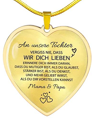 YOTHIWAD An unsere Tochter Kette mit Spruch von Mama Papa,Herz Anhänger Kette,Halskette Tochter,Schmuck Geburtstag Graduierung Geschenke für Tochter von Mama Papa(Gold)