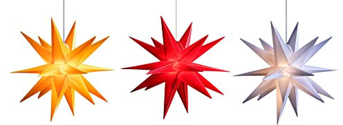 Novaliv 2er Sparset Weihnachtssterne LED Dekosterne 55cm GELB+ROT+Weiss Außen Kabel mit Trafo & Timerfunktion 3D Stern 18 Zackig Leuchtstern Weihnachtslicht Winterbeleuchtung 3D Stern Weihnachtslicht