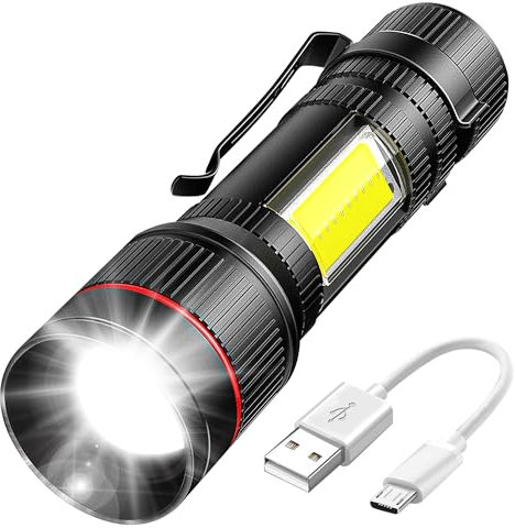 sparkleing Taschenlampe LED Aufladbar, Zoombar Taschenlampe Klein Camping LED Extrem Hell 800 Lumen mit COB Light, Mini Taschenlampe Kinder Mit Magnet & Clip, LED Taschenlampe for Camping, Wander