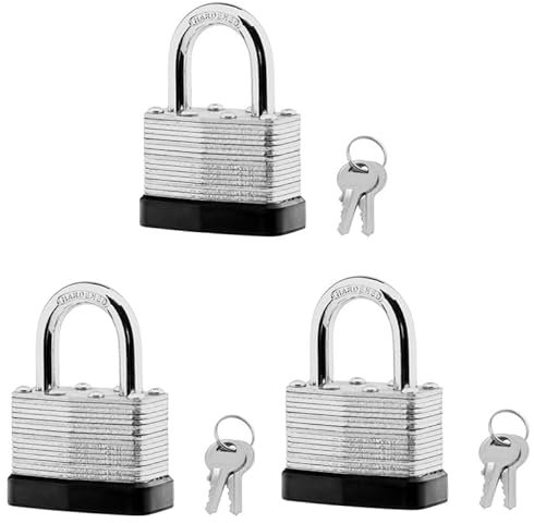 SafiSwords 3-Pack Keyed Alike Laminated Steel Padlocks Keys, 45mm(1-3/4) Wide, Heavy Duty Pad Lock Set with Same Keys