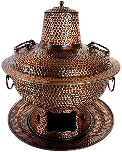 Extra Thick Copper Shabu Shabu Hot Pot Vintage Charcoal Shabu Hotpot Cooker Hand-Hammer Chinese Traditional Stew Pot Soup Pot Cookware for Home Restaurant Party,32cm