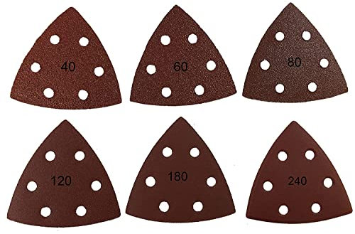 60 Stück Klett-Schleifdreiecke 93x93x93 mm Körnung je 10 x 40/60/80/120/180/240 für Delta-Schleifer 6 Loch